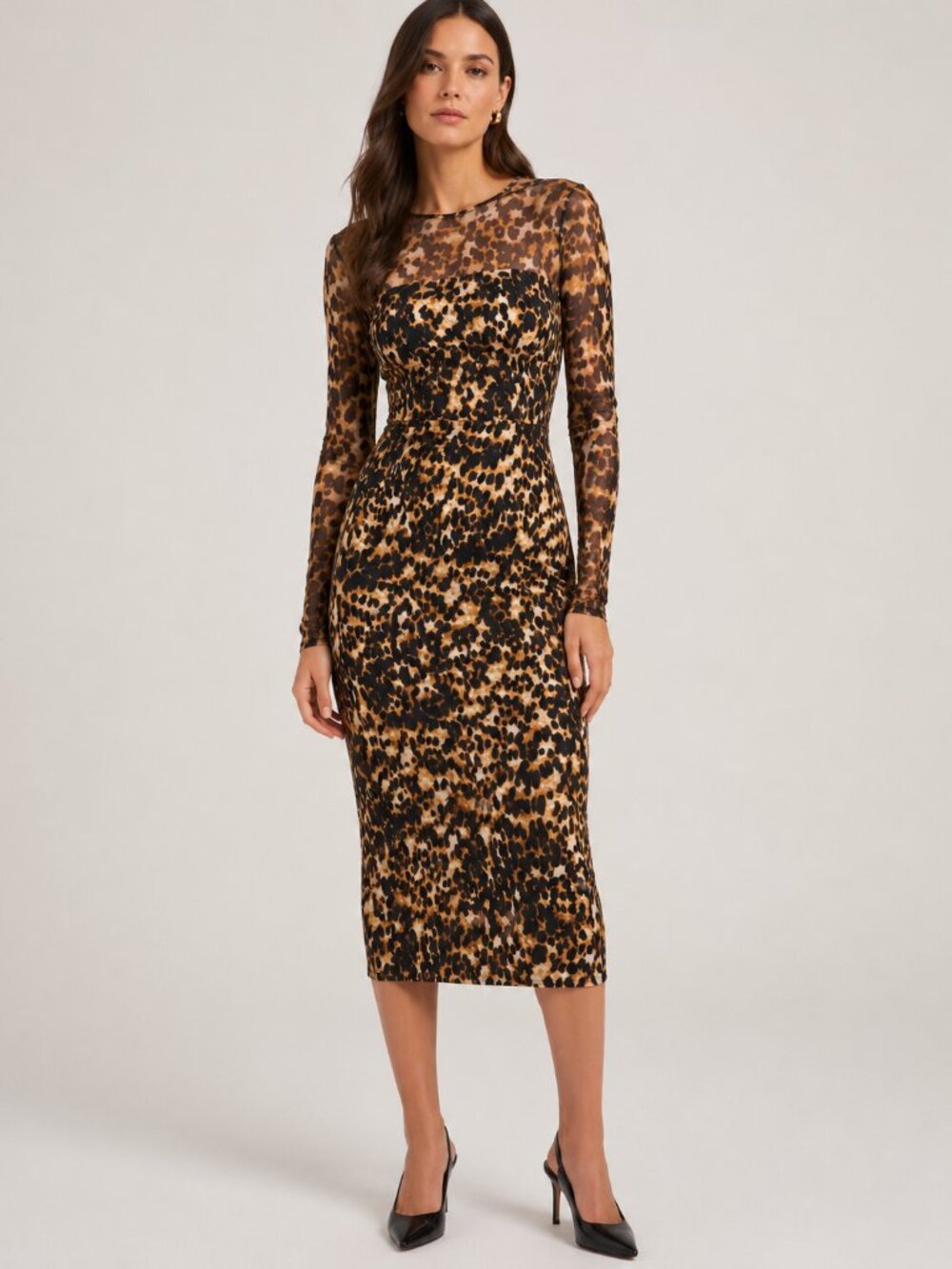 Karen Millen Leopard Animal Print Long Sleeve Bodycon Dress